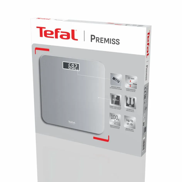 Весы Tefal напольные Premiss, 160кг, AAAx2 в компл, стекло, серый