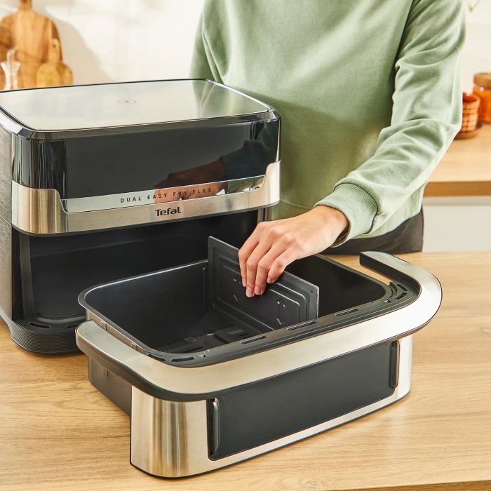Мультипечь Tefal Dual Easy Fry Flex, 2700Вт, чаша-5.5+3.5л, сенсорное управл., 2 чаши, гриль, пластик, черный-нерж. сталь