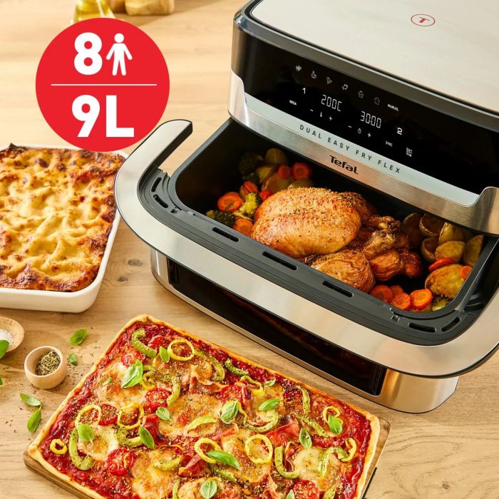 Мультипечь Tefal Dual Easy Fry Flex, 2700Вт, чаша-5.5+3.5л, сенсорное управл., 2 чаши, гриль, пластик, черный-нерж. сталь