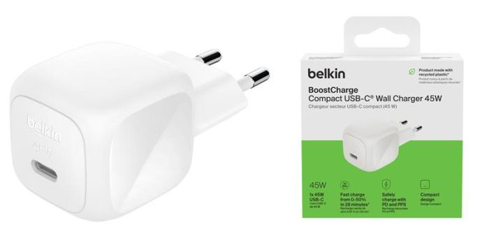 Зарядное устройство сетевое Belkin 45Вт USB-C PD PPS, белый