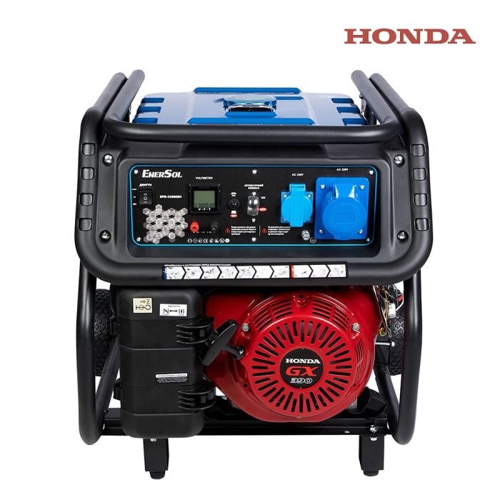Генератор бензиновый EnerSol 230В 5/5.5кВт электростартер двигатель Honda GX-390 89кг