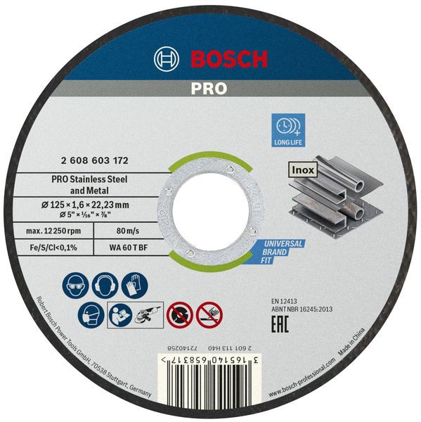 Диск отрезной Bosch Stand PRO по нержавеющей стали 125x1.6x22.23мм, 10шт