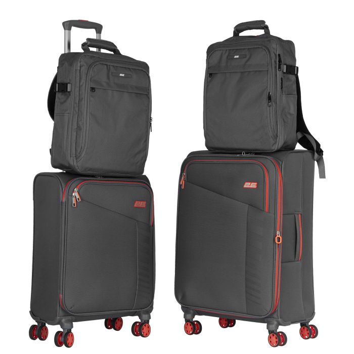 Набор чемоданов 2E, Trek, (M+S), TSA, 4 колеса, + 2 рюкзака Cabin (2E-BPET-CABIN-GR), полиестр, серый