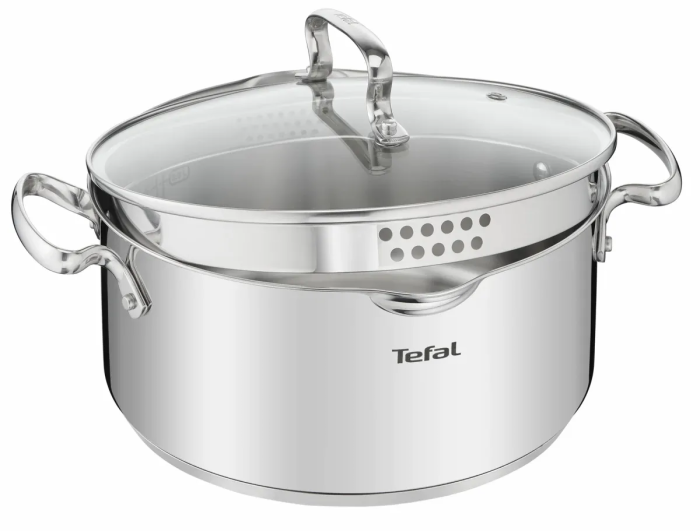 Кастрюля Tefal DUETTO+, 2.9л, с крышкой, нержавеющая сталь, стекло