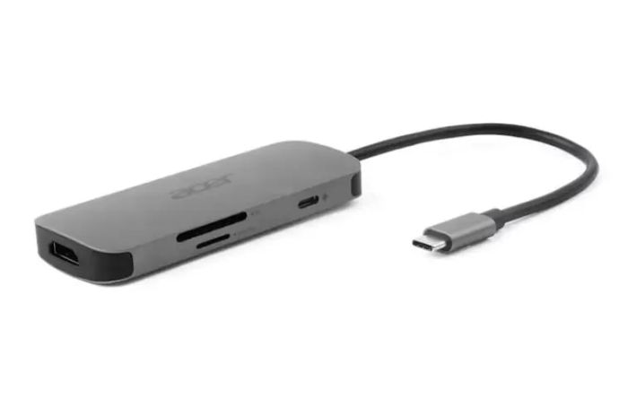 Хаб Acer 7in1 USB-С > 3xUSB-A3.2/HDMI/USB-C/PD/SD, 0.15м, серый