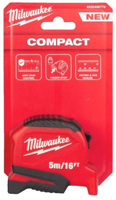 Рулетка Milwaukee Pro Compact, 5мх16фтх25мм с фиксатором сматывания, АБС-пластик