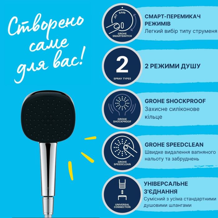 Душовий набір Grohe QuickFix Vitalio Comfort 110, душ - 2 реж. (Rain, Jet), шланг, хром