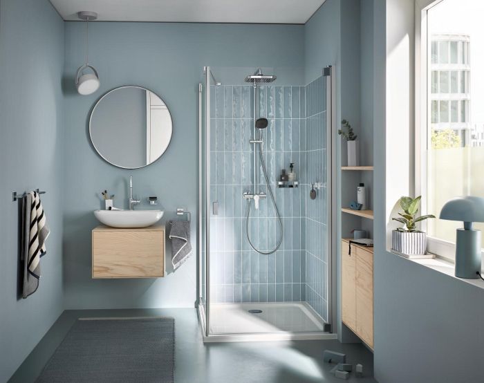 Душова система Grohe QuickFix Vitalio Comfort 250 зі із одноважільним змішувачем для душу, верхній душ, лійка, кріпл. - на стійці, хром