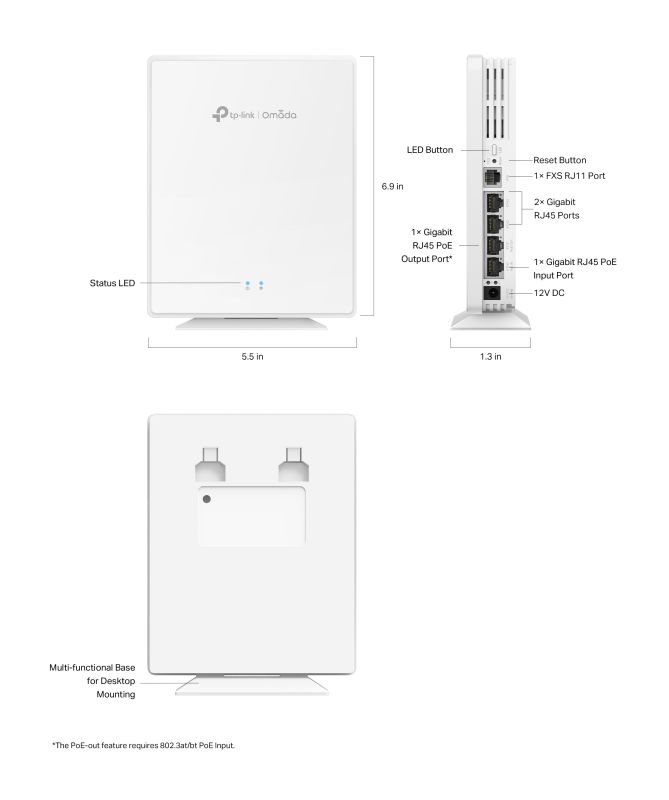 Точка доступу TP-LINK EAP650-Desktop  AX3000, 4xGE LAN, 1, FXS-port, PoE, Passive PoE