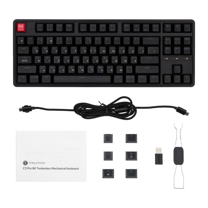 Клавіатура механічна Keychron C3 Pro V2 87Key, K pro Brown, USB-A, QMK, Hot-swap,8K, EN/UKR, RGB, чорний