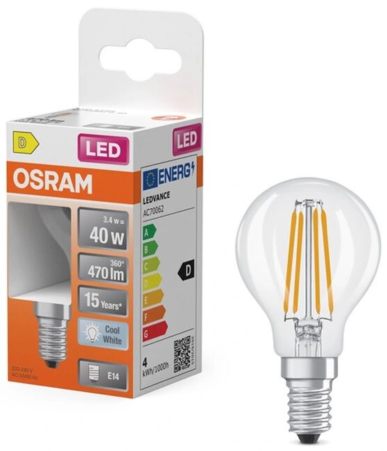 Лампа светодиодная OSRAM LED E14 3.4-40W 4000K 220V P45 FILAMENT