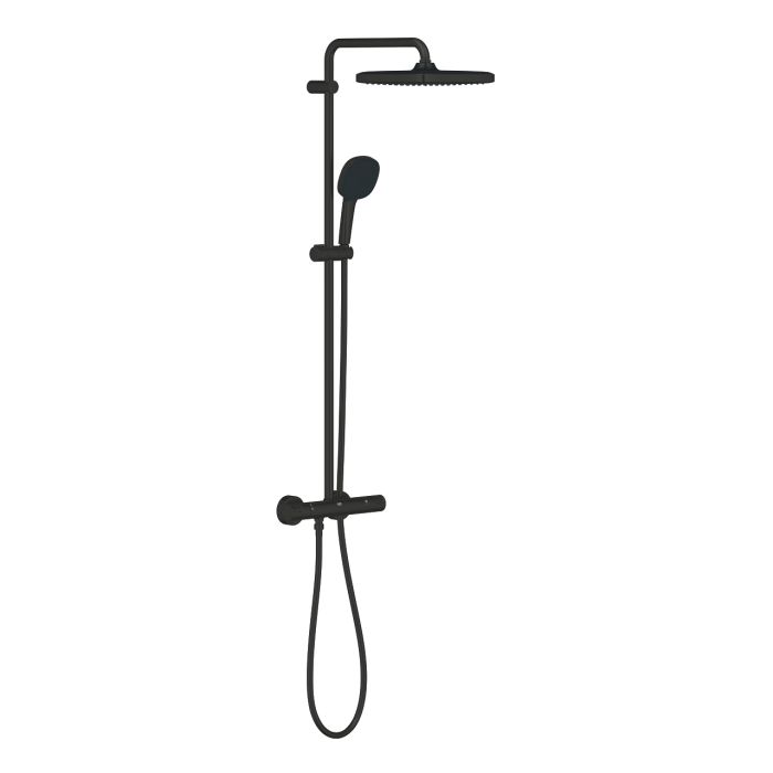 Душова система Grohe  Vitalio Comfort 250 зі змішувачем-термостатом для душу, верхній душ, лійка, кріпл. - на стійці, матовий чорний