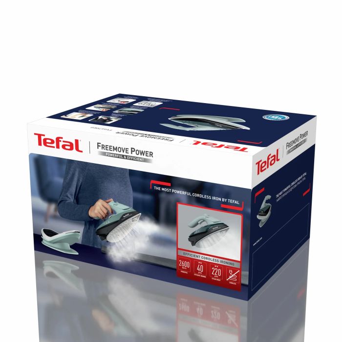 Утюг Tefal безпроводной Freemove Power, 2600Вт, 250мл, паровой удар -220гр, постоянный пар - 40гр, база для зарядки, авто выкл., керам. подошва, зеленый