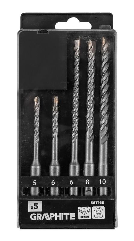 Набір свердел по бетону GRAPHITE SDS Plus 5x6x110мм, 6x8x10x160мм, кейс, 5шт