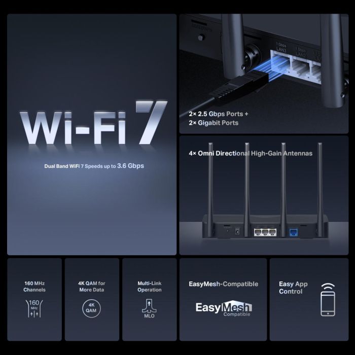 Маршрутизатор MERCUSYS  BE3600, 2xGE LAN, 1x2.5GE LAN, 1x2.5GE WAN, MESH Mercusys MR27BE