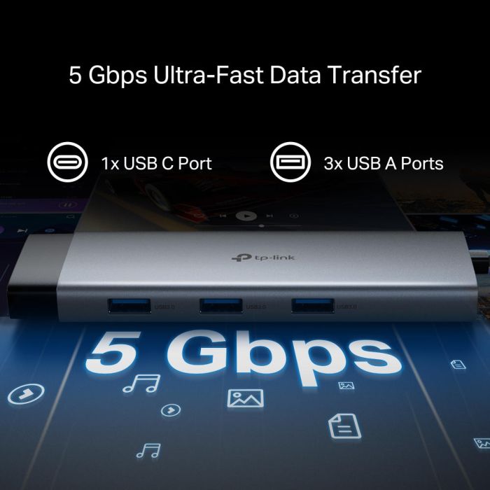 Хаб USB TP-LINK  USB-C > 3xUSB3.0/1xUSB-C/xHDMI/1xRJ45/1xSD/1xmicroSD/1xPD 100Wh TP-Link UH9120C
