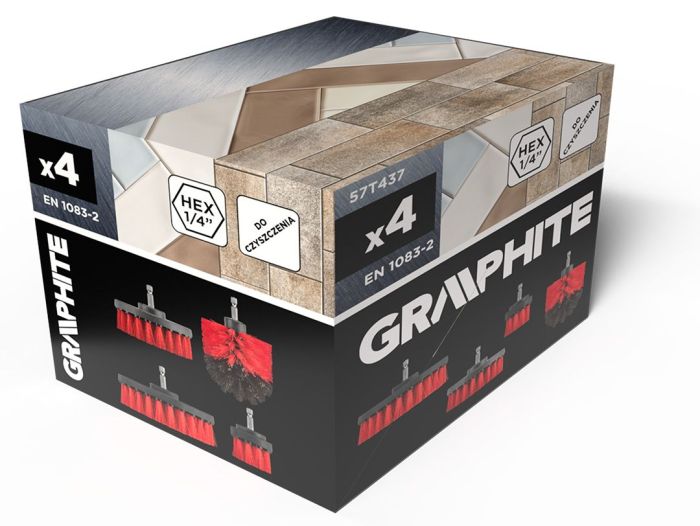 Щетки для чистки GRAPHITE для дрелей 1/4" HEX 50мм, 90мм, 100мм, 130мм набор 4шт