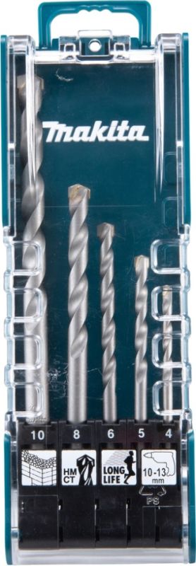 Набор сверл по бетону  , 5шт, 4-10мм, кейс Makita E-11536