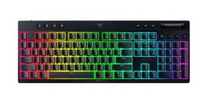 Клавиатура механическая Razer BlackWidow V4 Low-profile HyperSpeed, 104key, Green Switch, USB-A/WL/BT, EN, RGB, чёрный