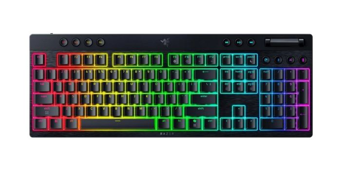 Клавиатура механическая Razer BlackWidow V4 Low-profile HyperSpeed, 104key, Green Switch, USB-A/WL/BT, EN, RGB, чёрный