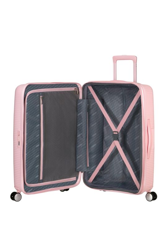 Валіза American Tourister, Soundbox, поліпропілен, середня, 67см, 71.5/81л, TSA, 4 колеса, EXP, пастельно-рожевий