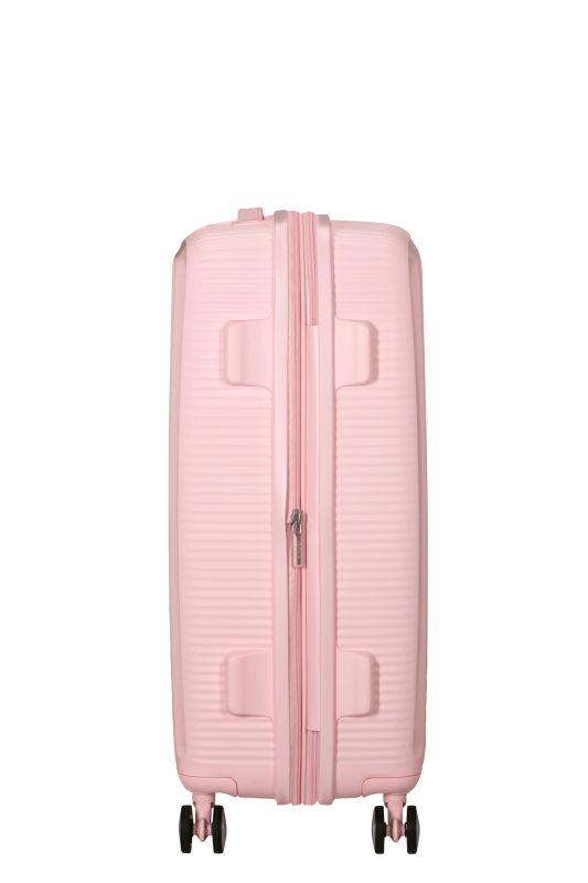 Валіза American Tourister, Soundbox, поліпропілен, середня, 67см, 71.5/81л, TSA, 4 колеса, EXP, пастельно-рожевий
