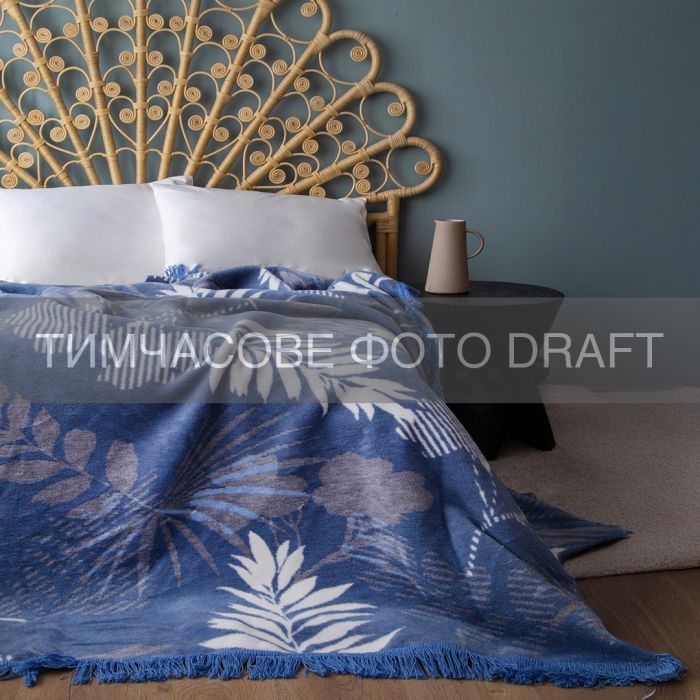 Плед ARDESTO Leonardo 200х220см, 50% хлопок, 30% полиэстер, 20% акрил, листья, синий