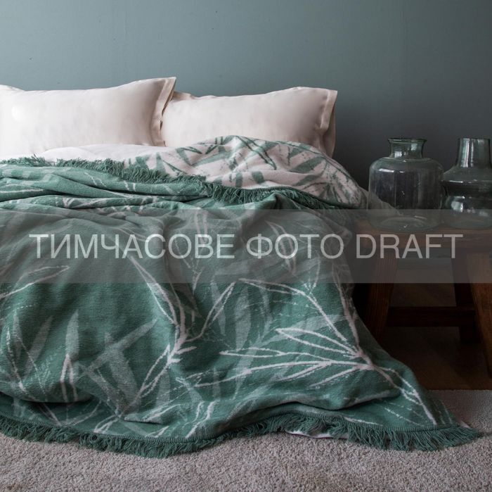 Плед ARDESTO Leonardo 200х220см, 50% бавовна, 30% поліестер, 20% акрил, листя, зелений