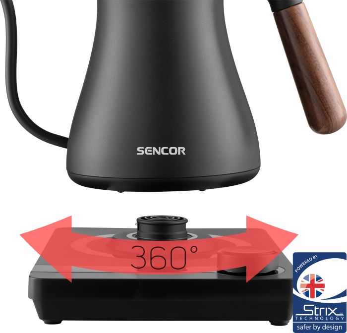 Электрочайник Sencor 0.6л, 5 темп.реж, сенс. управл., нерж. сталь, чорный