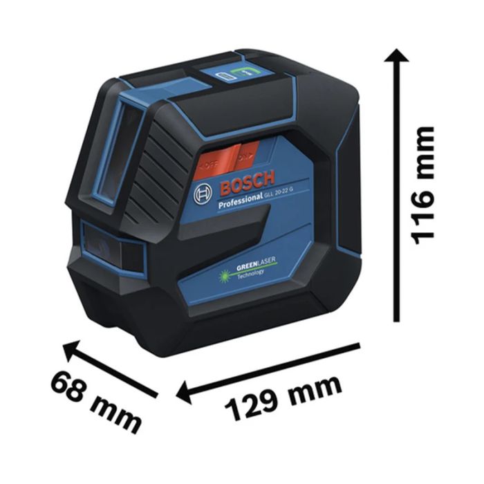 Нівелір лазерний Bosch Professional GLL 20-22 G 3.7В/4АА до 20м ±0.3мм/м зелений промінь чохол штатив IP 65 0.59кг