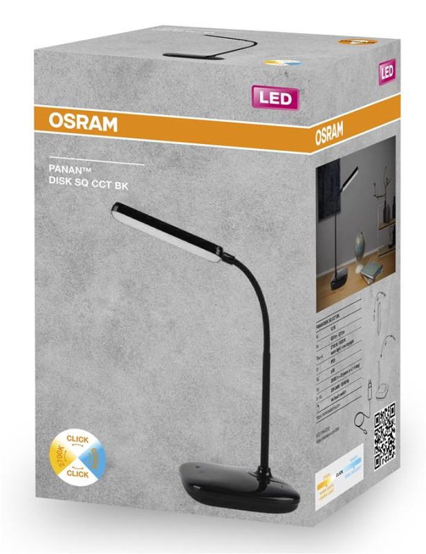 Лампа настольная OSRAM Panan DISK SQ 12W 3000К 4000К 6500К с димером, черная