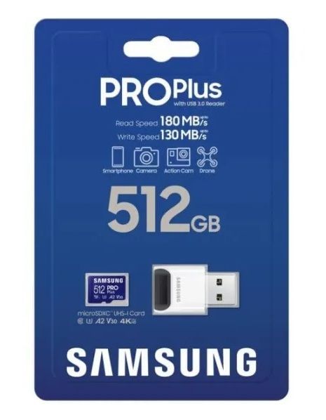 Карта памяти Samsung microSDXC 512GB C10 UHS-I R180MB/s PRO Plus + SD