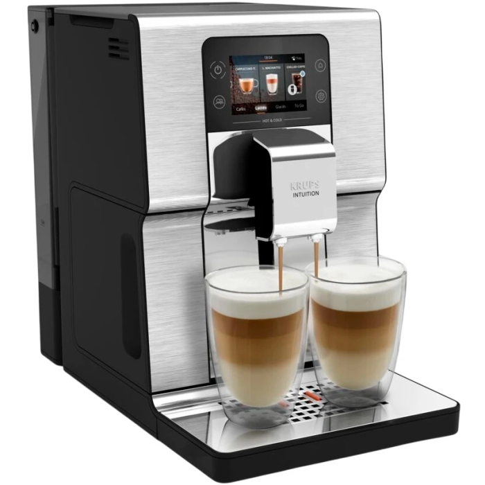 Кофемашина Krups Intuition Experience Hot&Cold, 3л, зерно, автомат.капучинатор, дисплей, авторецептов - 7, сенсорное управл., серебристый