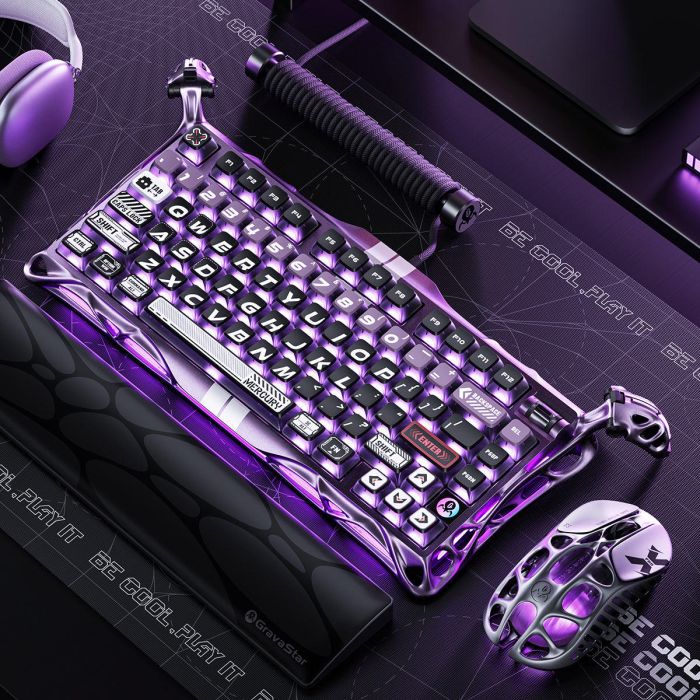 Клавиатура магнитная GravaStar Mercury V75 Pro 80keys, GravaStar x Gateron Jade Gaming, USB-A, 8k, RGB, Iron Purple