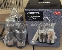 Набір для солі та перцю на підставці Ardesto Gemini, 13см, 4 предмети, нержавіюча сталь, скло, прозорий