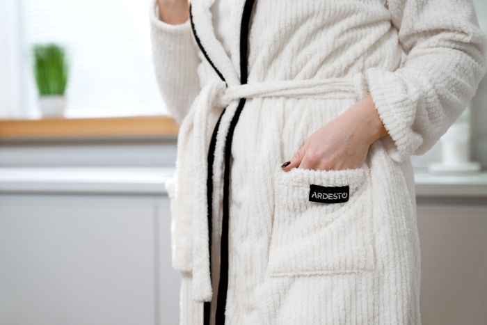 Женский халат ARDESTO Stripe, размер S/M, 100% полиэстер, белый