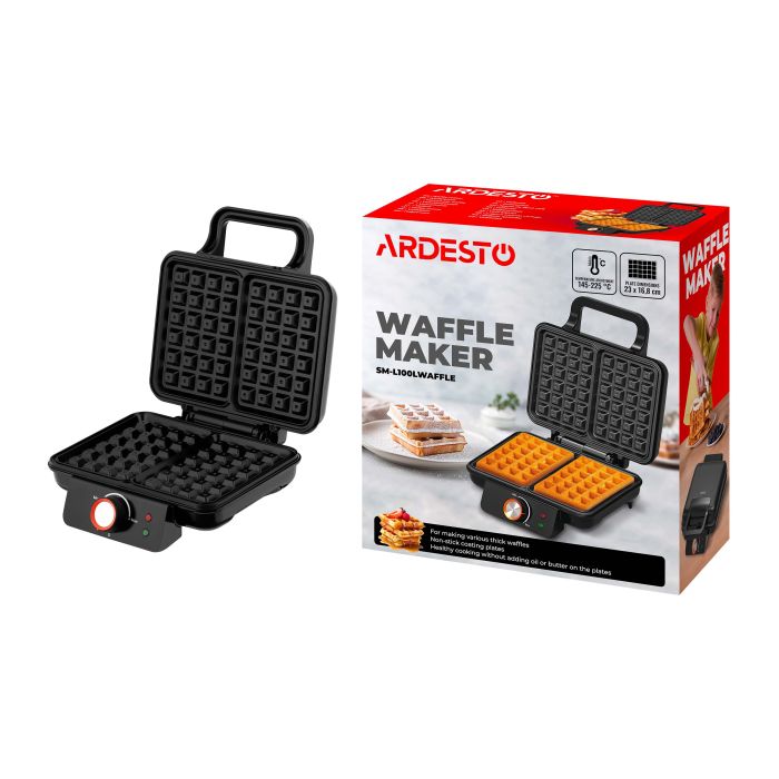 Вафельниця ARDESTO  1200Вт, прямокутні вафлі, глибокі пластини, корпус-пластик, чорний