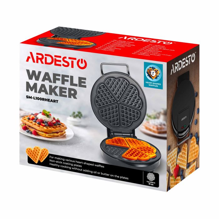 Вафельница ARDESTO 1200Вт, вафли  в форме сердца, корпус-пластик, черный