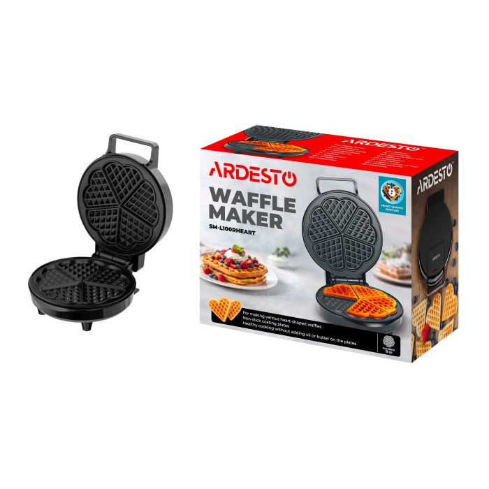 Вафельница ARDESTO 1200Вт, вафли  в форме сердца, корпус-пластик, черный