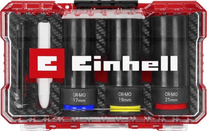 Набор ударных торцевых головок Einhell 80мм 1/2" мел, измеритель протектора кейс 3шт.
