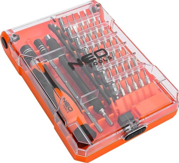 Биты Neo Tools, 1/4", битодержатель, прецизионные, CrV, набор 45шт