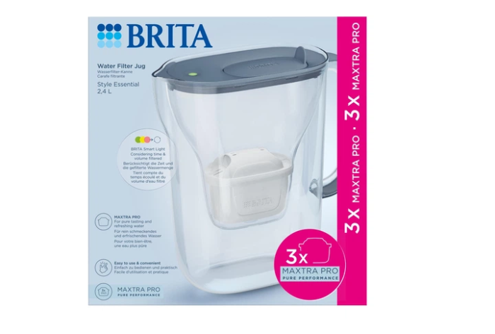 Фільтр-глечик Brita Style Essential Mxpro 2.4л (1.4л очищеної води) + 3 картриджа сіро-блакитний