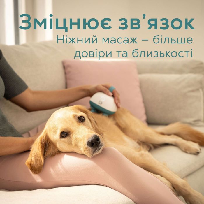 Масажер для тварин Beurer, от сети , 4 мягкие силиконовые насадки, 2 уровни интенсивности, вес - 0,4 кг, бело-бирюзовый