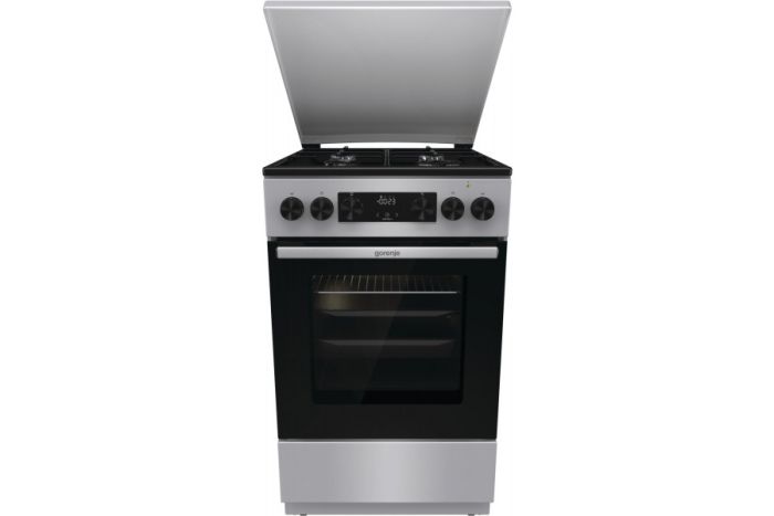 Плита Gorenje комби, 62л, 50x60см, метал. кришка, дисплей, эмалированные реш, титан