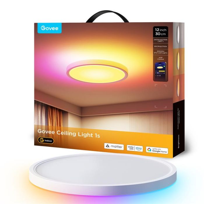 Потолочний світильник Govee 12" Smart Ceiling Light, RGBWW + RGBIC, WI-FI/Bluetooth, білий