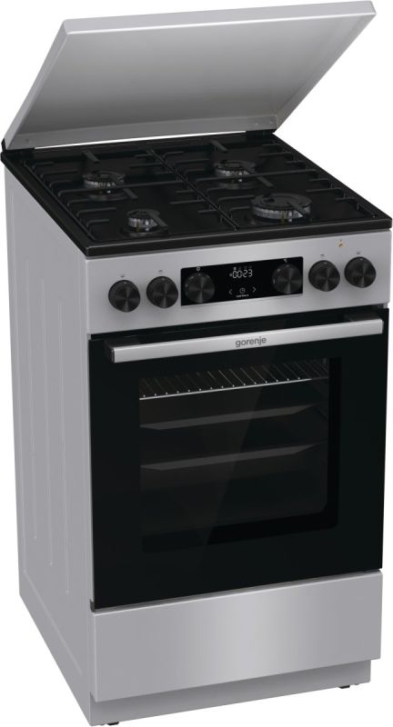 Плита Gorenje комби, 70л, 50x60см, метал. кришка, дисплей, IconLed, эмалированные реш, титан