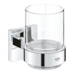Стакан скляний Grohe QuickFix Start Cube з тримачем, хром