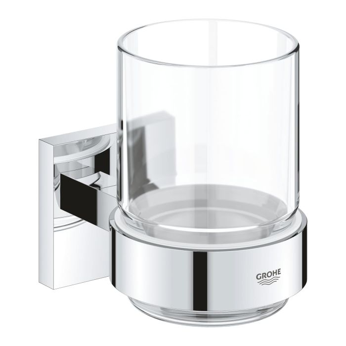 Стакан стеклянный Grohe QuickFix Start Cube с держателем, хром