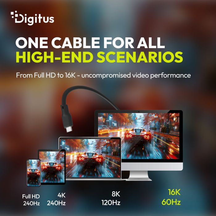 Кабель DIGITUS USB-C > USB-C зарядки/синхронизации, USB4 2.0, 80G, 240W, 16K, силиконовый, 0.5м, черный