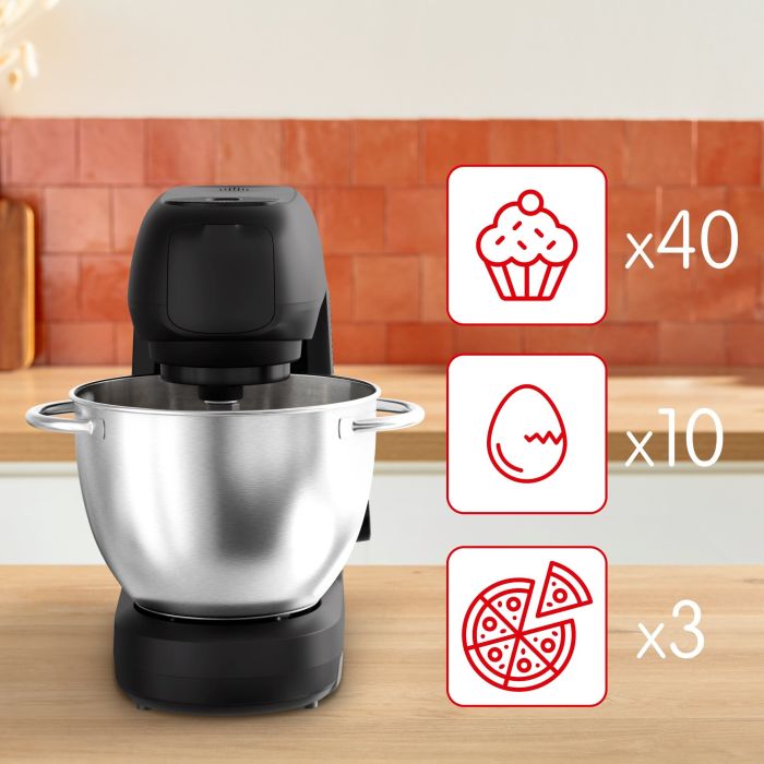 Кухонная машина Tefal Bake Partner + 1100Вт, чаша-металл, корпус-пластик, насадок-9, черный
